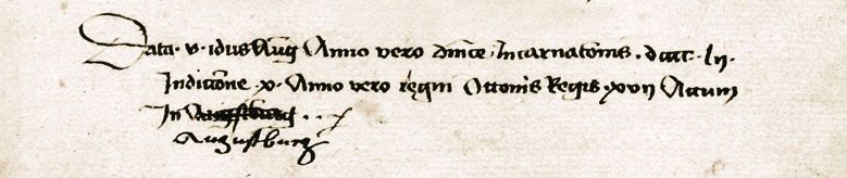 Kopie einer Urkunde Ottos I. aus dem Burkardenbuch, Bd. 1. Stiftsarchiv Einsiedeln, A II 1.